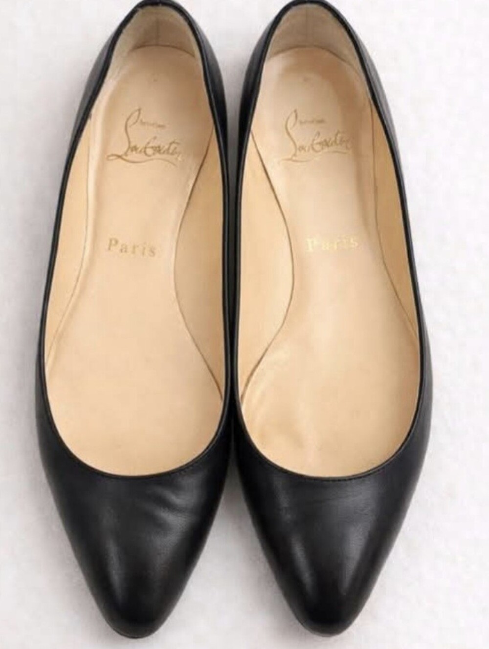 Christian Louboutin Black Leather Pointed Ballet Flats - Picture 2 of 4